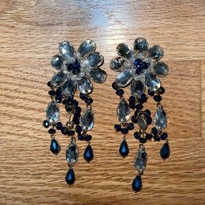 Handmade Dazzling Crystal and Navy Drop Earrings